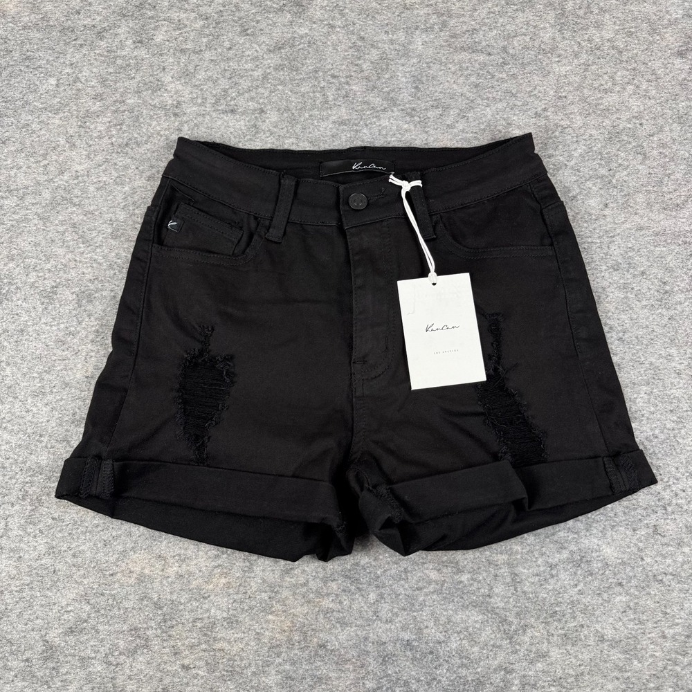 KanCan Distressed Cuffed Shorts 4" Denim KC6036BK Cotton Black Womens 27‎